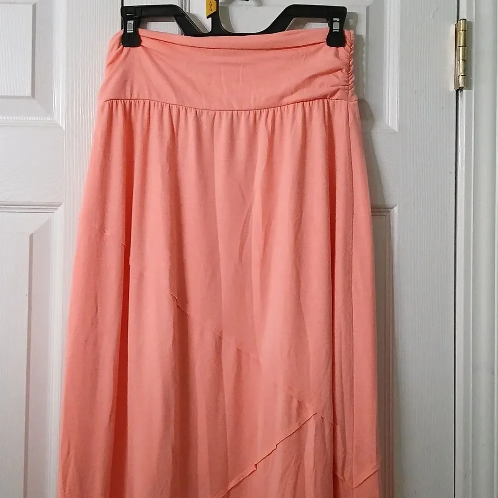 Maurices peachy pink maxi pull-on skirt Sz M GUC